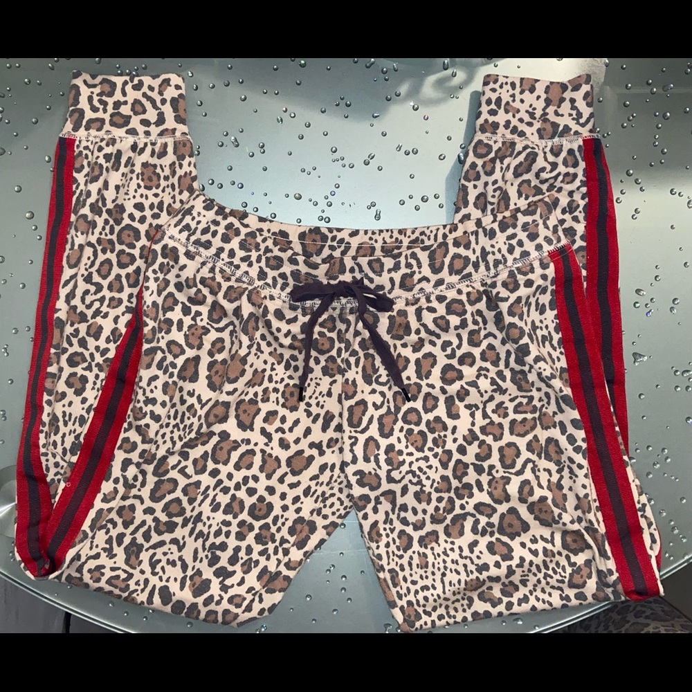 PJ Salvage Jogger Lounge Pants Animal Print w/ Red Stripes down each side Size S